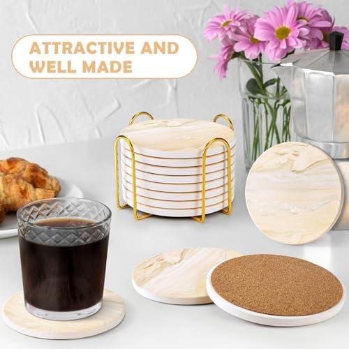 Absorbent Ceramic Coasters Set of 4, Modern Marble Style Drink
