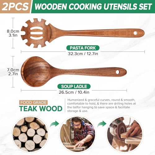 2-Piece Wooden Ladle and Spaghetti Spoon Set