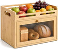 Bread Box for Kitchen Countertop, Bamboo Storage Container with Top Shelf