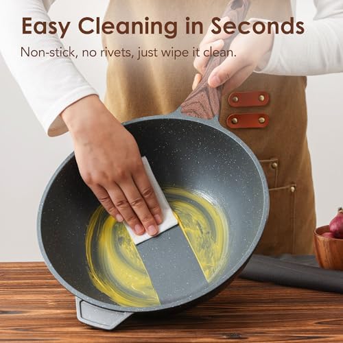 SENSARTE Nonstick Wok Pan with Lid 11Inch, Healthy Stir-fry Pan Chef's Pan