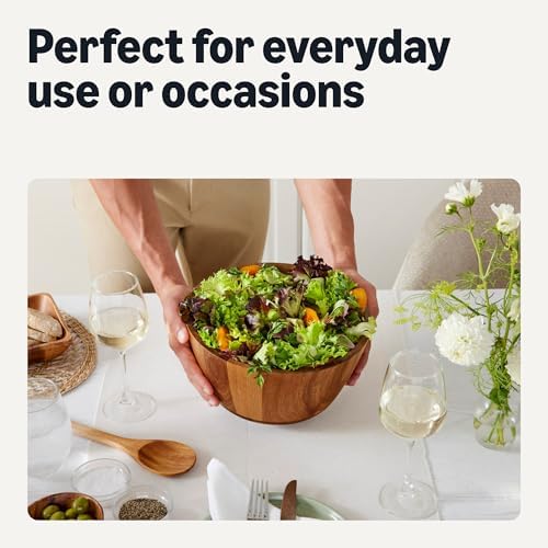 Amazon Basics Wooden Salad Bowl, Acacia Wood, 10 in., Family Size