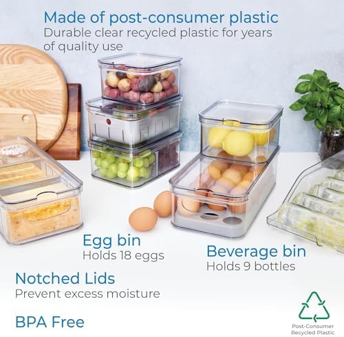 iDesign Crisp 7-Piece Recycled Plastic Refrigerator Organizer Bin Set
