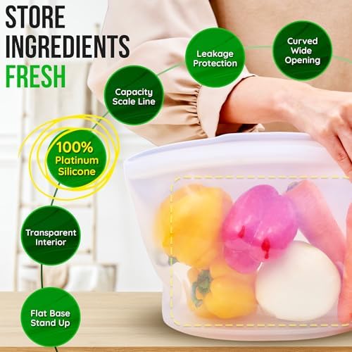 Reusable Silicone Food Storage Bags, 3-Pack Variety Set