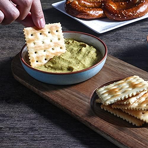 Artena 6oz Turquoise Solid Ceramic Chips and Dip Serving Platter with