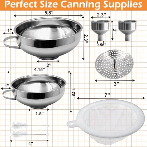 6 Pack Stainless Steel Canning Funnel for Filling Mason Jar with Mesh