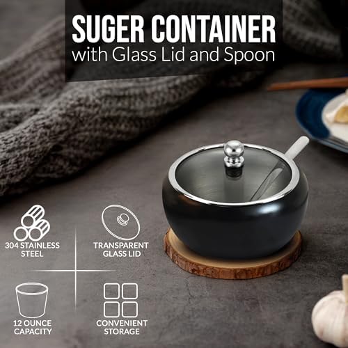 Sugar Bowl with Lid and Spoon, 12oz Sugar Cube Holder, Ghee Pot, Salt