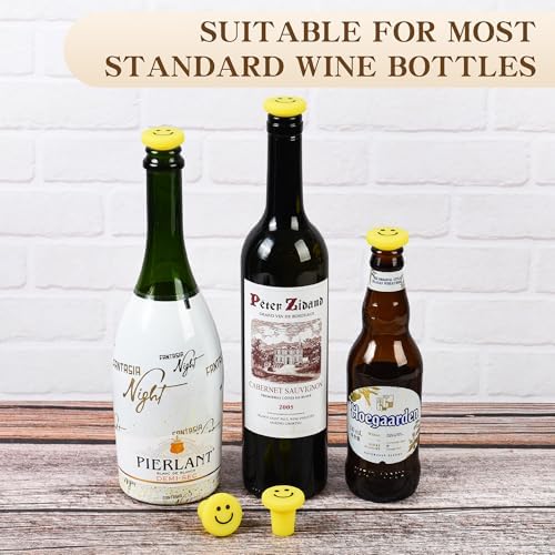 Doukado 3 Pcs Smiley Face Wine Stoppers, Leak-Proof Silicone Saver Set
