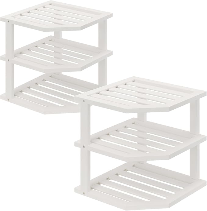 VERTORGAN 3 Tier Bamboo Corner Shelf, Dish Drying Rack, Plate Organizer by VERTORGAN