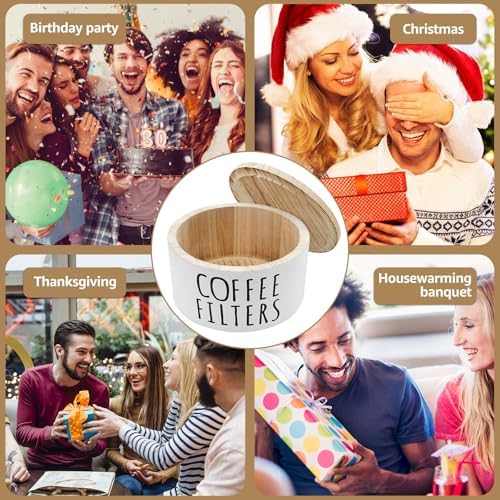 Coffee Filter Holder with Bamboo Lid, Large Capacity Wood Coffee