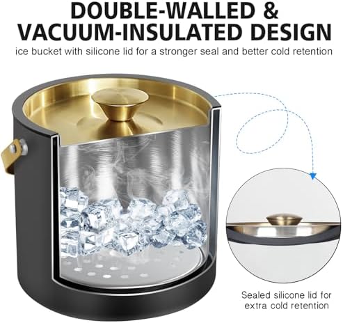 3.2L/3.4Qt Modern Insulated Ice Bucket with Lid, Scoop