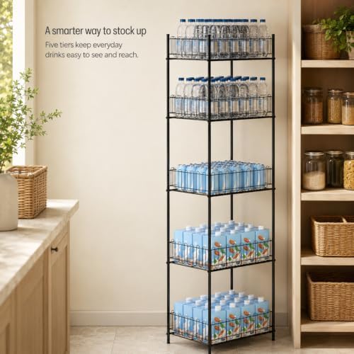 Water Bottle Organizer Stand 5 Tier Soda Can Storage Rack for Pantry