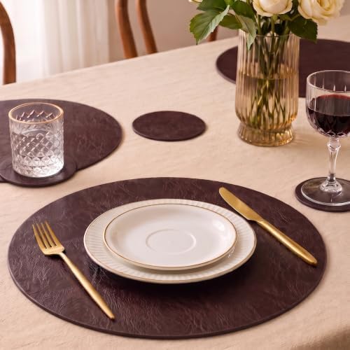 Embossed PU Leather Placemats, Waterproof Coffee Coasters, Kitchen