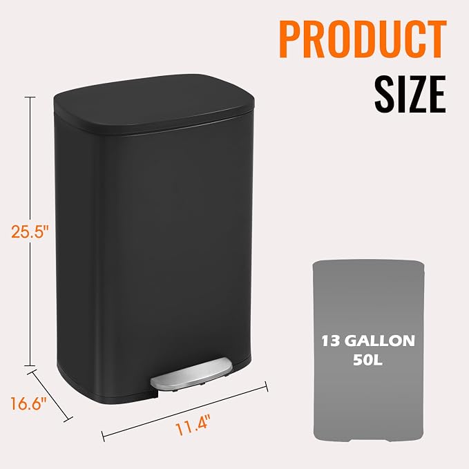 Kitchen Trash Can with Lid for Office Bedroom Bathroom Step Trash Bin - Image 7