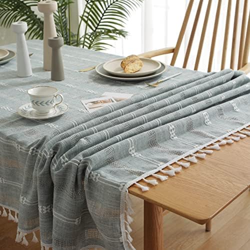 Gernaice Rustic Stripe Embroidered Tablecloth Heavy Tassel Small