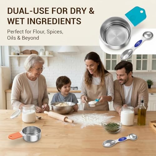 16PCS 304 Magnetic Measuring Cups and Spoons Set with Leveler