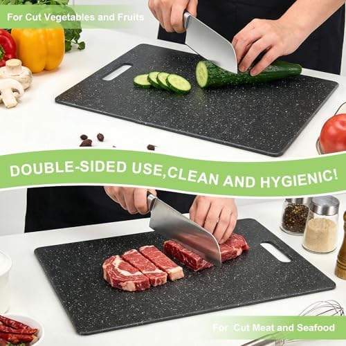 Cutting Board for Kitchen Set of 3 Portable Plastic Non-slip Cutting Boards Mats BPA-Free Reversible Chopping Board for Meat,Vegetables, and Fruits Dishwasher Safe,Easy Grip Handle,Multi Sizes (Black)