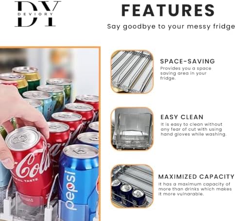 Soda Can Organizer, 5-Row Stainless Steel Adjustable Dispenser