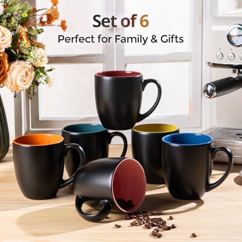 GBhome 16 oz Coffee Mugs Set of 6, Ceramic Coffee Cups- Multi-Color