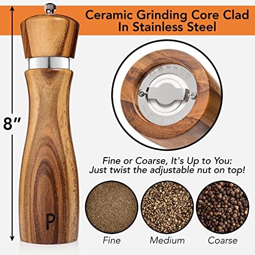 Gennua Salt and Pepper Grinder Set, Acacia, 8 Inches Each