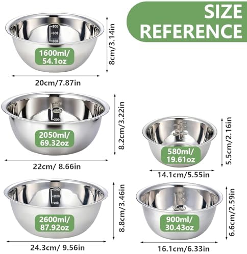 5 Piece Stainless Steel Mixing Bowl Set With Measurement Markers