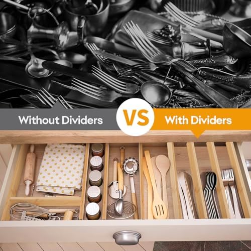 Bamboo Drawer Dividers Organizers, Kitchen Drawer Dividers for