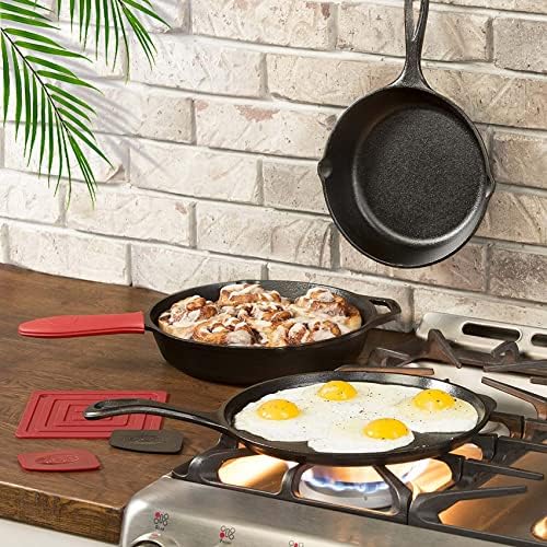 Suteck Cast Iron Skillets 3-Piece Set, 6", 8" & 10" Pre-Seasoned Pan Set