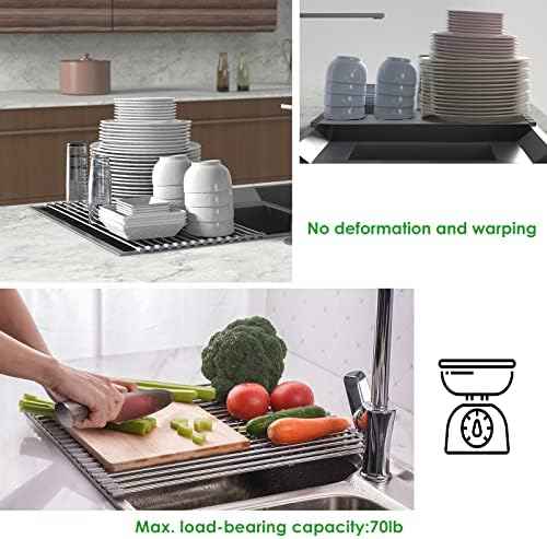 Tomorotec Roll Up Dish Drying Rack Over Sink, SUS304 Steel, 17.7x11.5,Gray