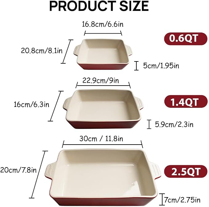 Sweejar Ceramic Bakeware Set, Rectangular Baking Dish - Image 6