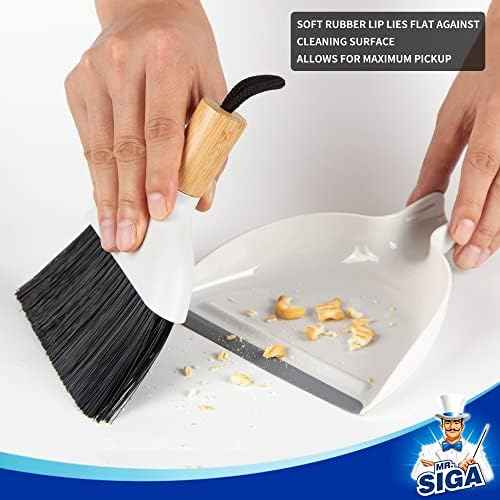 MR.SIGA Mini Dustpan and Brush Set, Bamboo Handle