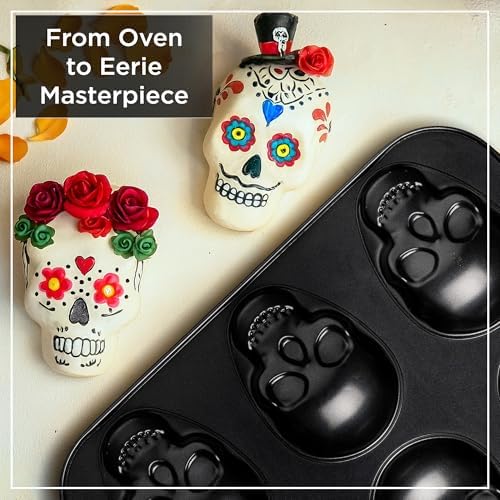 Wrenbury Large Skull Baking Pan - 6 Cup Metal Muffin Tin for Pizza