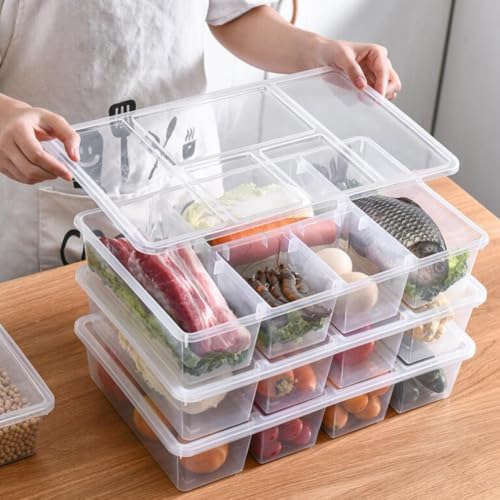 Garneck Divided Fridge Food Storage Container Bin with Lid for