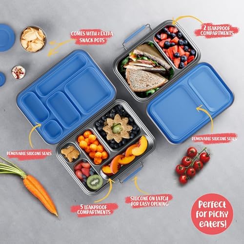 AOHEA Stainless Steel Bento Box Kids, Kids Metal Bento Lunch Box BPA