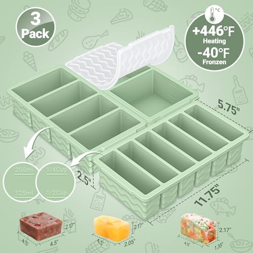 3-Pack Silicone Freezer Trays with Lid, Soup Freezer Container Molds
