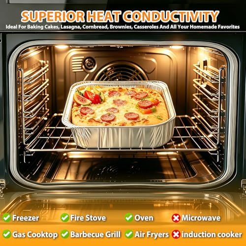 8x8 Foil Pans 50 Pack, Heavy Duty Square Aluminum Baking Pans