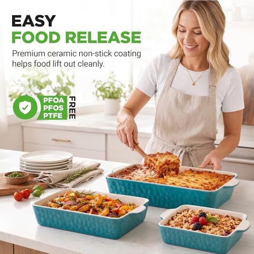 NutriChef 3-pc Casserole Dish Set for Oven, Ceramic Lasagna Baking