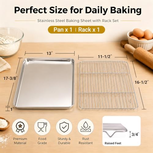 Onader 18x13 Inch Large Half Baking Sheet Pan with Wire Cooling Rack