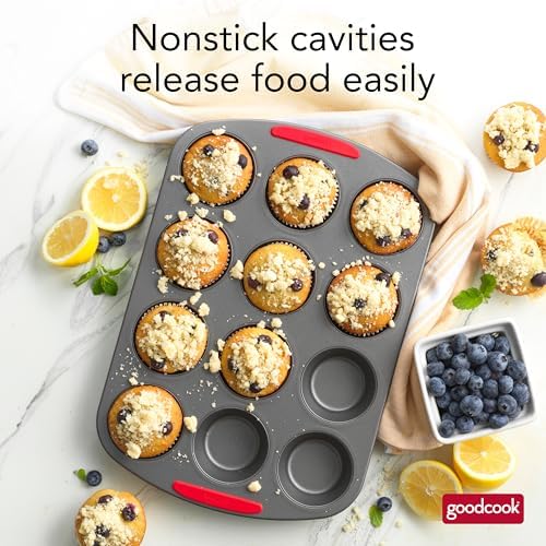 GoodCook MegaGrip 12-Cup Muffin Pan with Silicone Grip Handles Perfect