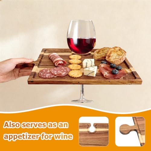 Puzzle Piece Charcuterie Board Set, 4-Piece Interlocking Acacia Wood Cheese Board & Appetizer Tray with Handles, Reversible Serving Platter for Party, Wine Night, Gift with Storage Box