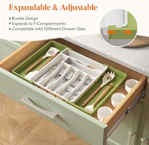 Lifewit Expandable Silverware Drawer Organizer, Kitchen Utensil Tray