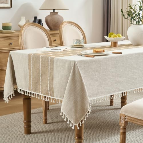 Tablecloth Rectangle Linen Style Fabric, 55" x 75" Coffee Lines