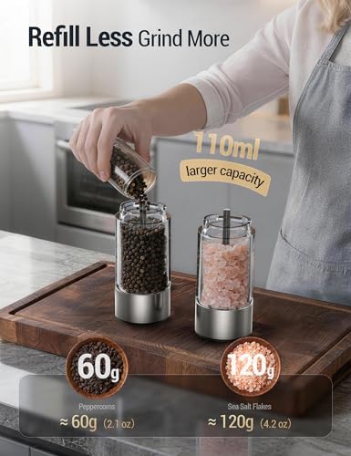 ThermoMaven Electric Salt and Pepper Grinder Set, 110ml, Rechargeable