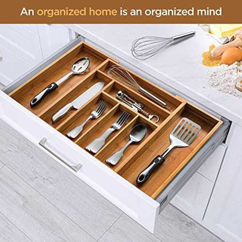 Bamboo Expandable Silverware Organizer, 8 Compartments, 17 Inch