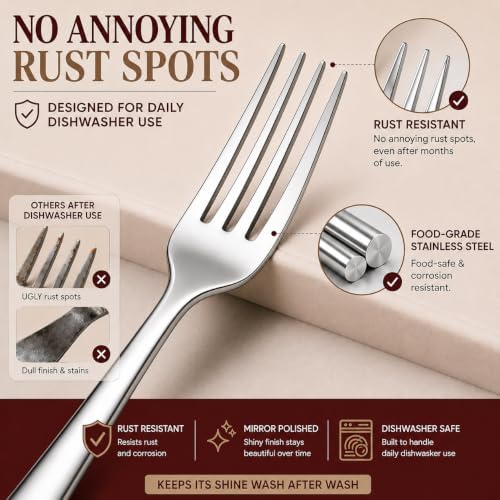 KIKCOIN 40 Pack Silverware Set for 8, Food-Grade Stainless Steel
