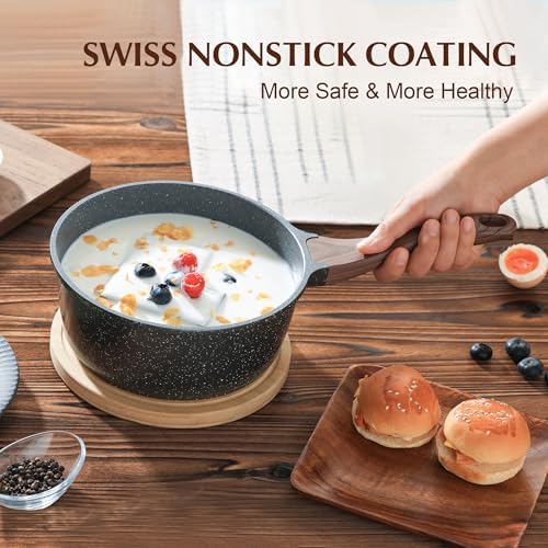 SENSARTE Nonstick Sauce Pan Set with Lid, 1.5+2.5 Quarts, PFOA/PFOS