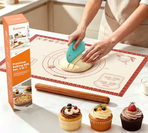 Silicone Baking Mat Set with Rolling Pin and Dough Scraper