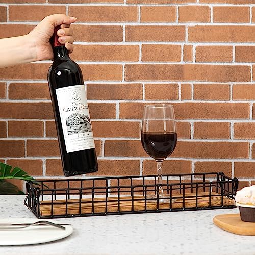 Rustic Torched Brown Wood Serving Tray Industrial Metal Wire Frame