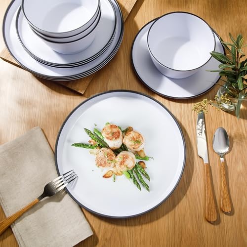 Gibson Home Folsom Shores 12 Piece Unbreakable Modern Melamine Plates