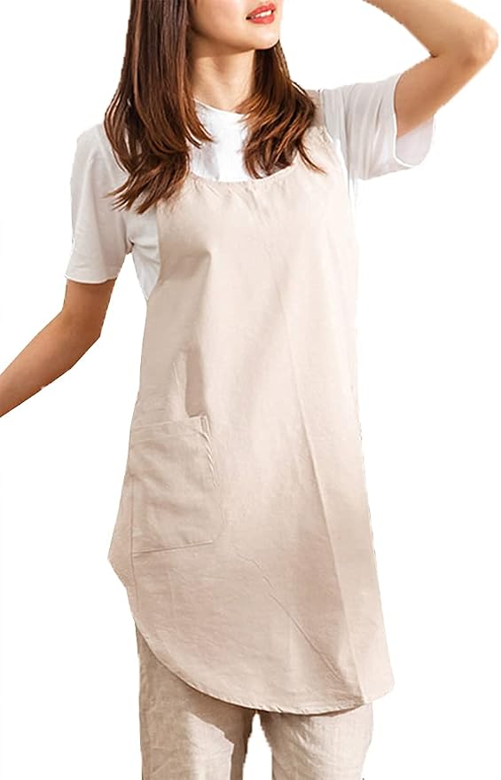 Cotton Cross Back Aprons Solid Color Cooking Kitchen Garden Smock - Image 2
