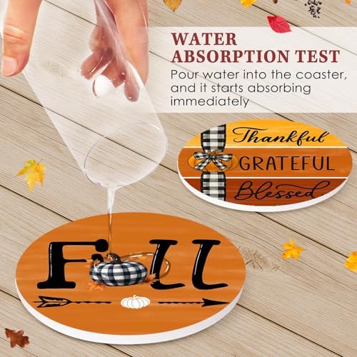 Fall Coasters for Drinks, Set of 6, Ceramic Stone Pumpkins