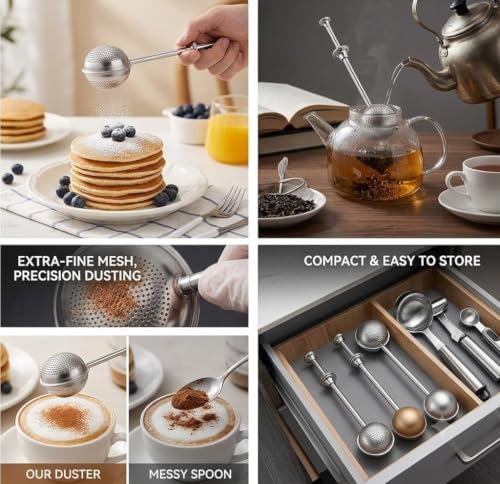 Powdered sugar shaker duster and flour dispenser